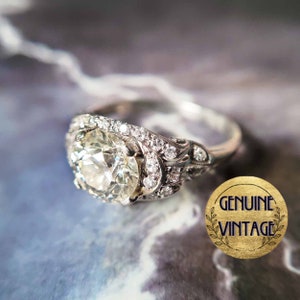 Vintage & Antique 1920s Art Deco Edwardian 2.48 Carat Total Weight Old European Cut Diamond Engagement Ring in Platinum | TheIdolsEye