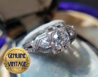 Vintage & Antique 1920s Art Deco Edwardian 0.73 Carat Total Weight Old European Cut Diamond Engagement Ring in Platinum | TheIdolsEye