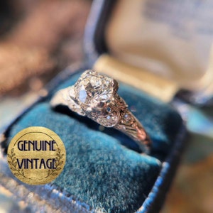 Vintage & Antique 1910s Edwardian Art Deco 0.68 Carat Total Weight Old European Cut Diamond Engagement Ring in Platinum | TheIdolsEye