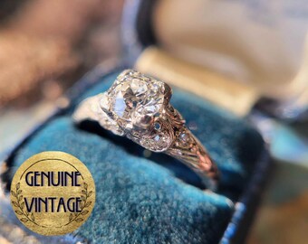 Vintage & Antique 1910s Edwardian Art Deco 0.68 Carat Total Weight Old European Cut Diamond Engagement Ring in Platinum | TheIdolsEye
