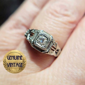Vintage & Antique 1920s Art Deco Edwardian 0.15 Carat Total Weight Old European Cut Diamond Engagement Ring in 18K White Gold | TheIdolsEye