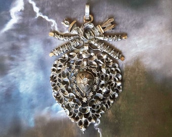 Vintage & Antique 1800s Victorian Flemish Heart Rose Old Cut Diamond Pendant in 800 Silver | TheIdolsEye