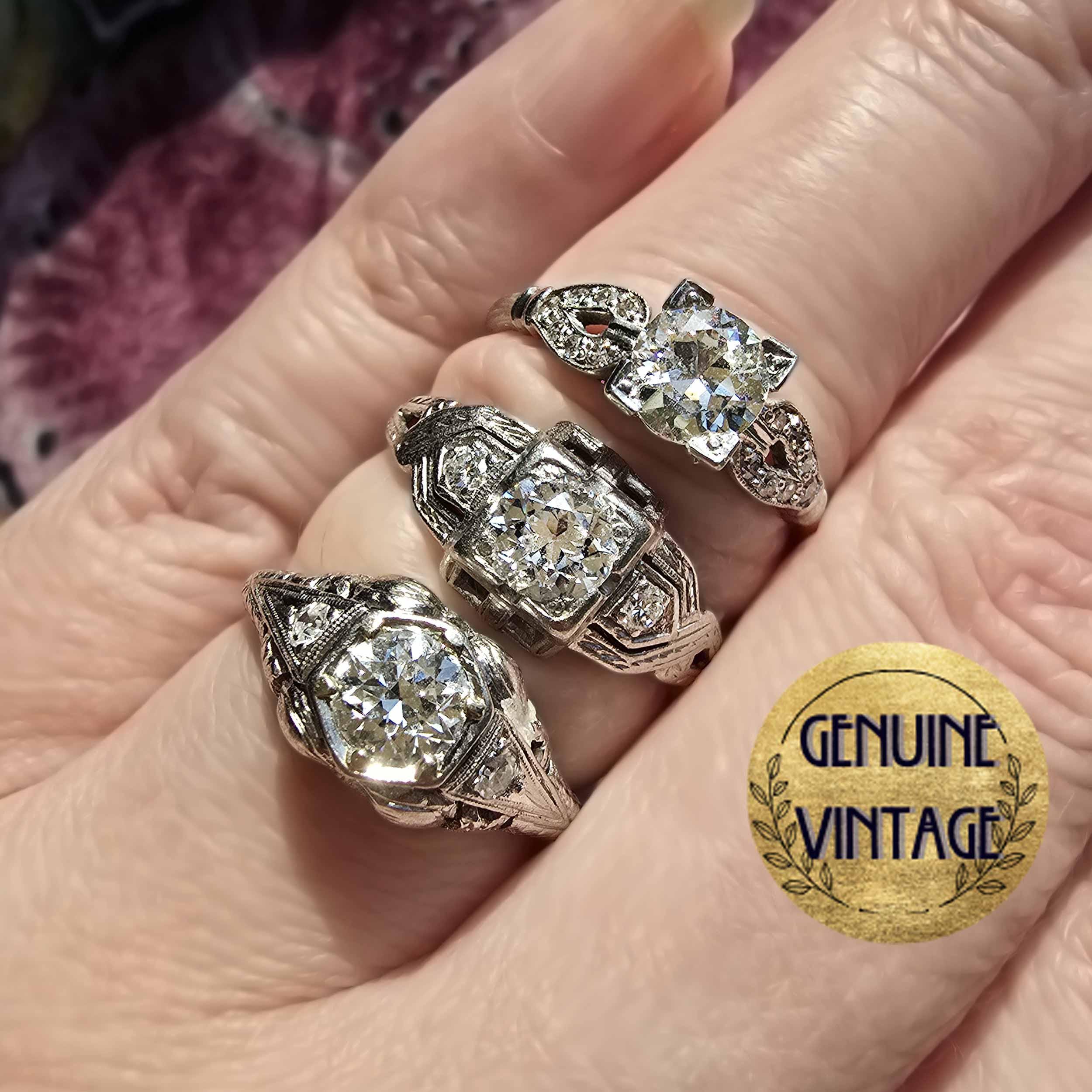 Vintage & Antique 1920s 1930s Edwardian Art Deco Old European Cut Diamond Engagement Rings in Platinum | TheIdolsEye