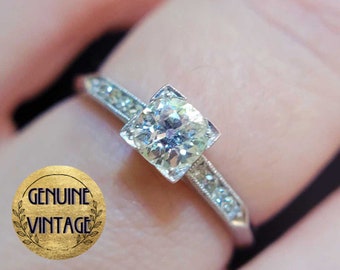 Vintage & Antique 1930s Art Deco Edwardian 0.41 Carat Total Weight Old European Cut Diamond Engagement Ring in 18K White Gold | TheIdolsEye