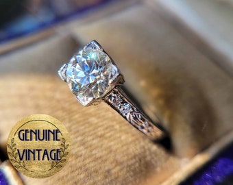 Vintage & Antique 1930s Art Deco Edwardian 0.99 Carat Total Weight Old European Cut Diamond Engagement Ring in Platinum | TheIdolsEye