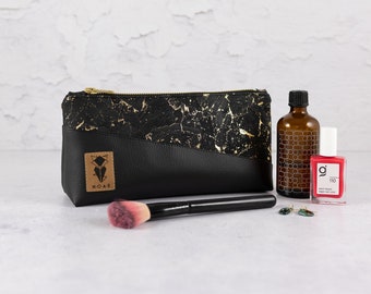 Cork Black Gold Marbled Cosmetic Bag Pencil Case