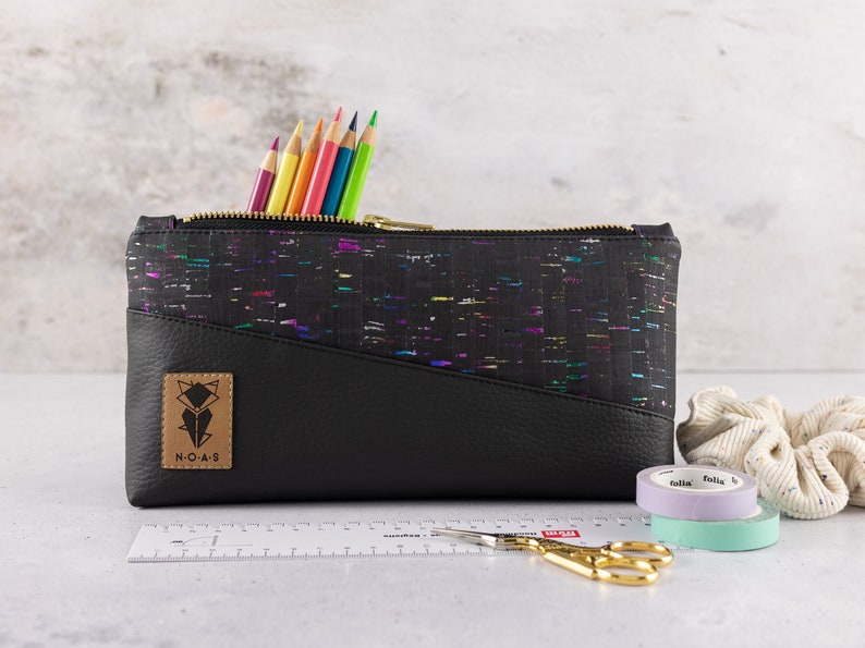 Cork Rainbow Black Cosmetic Bag Pencil Case image 6