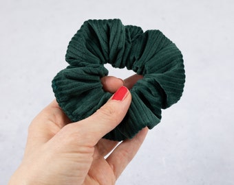 Scrunchie Cord Velvet Forest Green Fabric Scrunchie