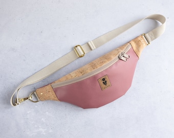 Bum bag cork gold old pink with zip pocket