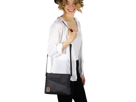 Handtasche KORK Natur Gold Schwarz Klein mit Innenfach