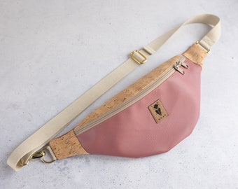 Bum bag large cork gold old pink with zip pocket