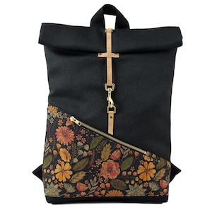 Petit sac à dos à roulettes Cork Flower avec compartiment secret et 2 poches zippées