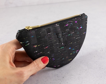 Mini Moon Bag Kork Schwarz Rainbow mit 2 Kartenfächern - kleine Geldbörse