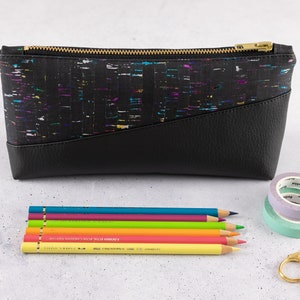 Cork Rainbow Black Cosmetic Bag Pencil Case image 4