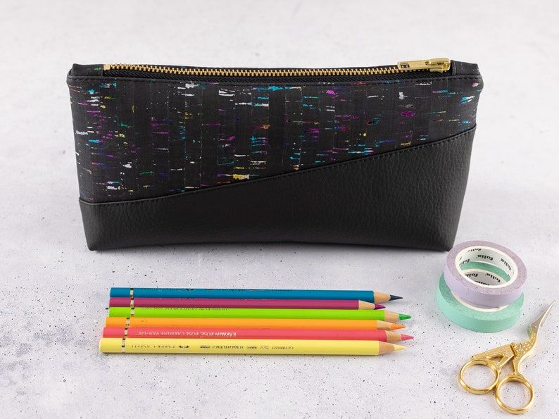 Cork Rainbow Black Cosmetic Bag Pencil Case image 4