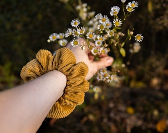 Scrunchie Cord Mustard Yellow Fabric Hair Tie