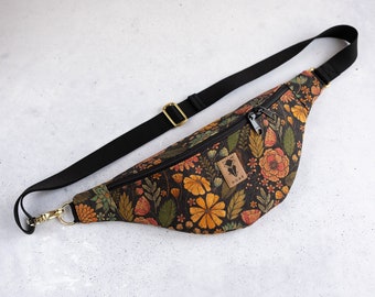 Bauchtasche Groß Kork Flower mit Reißverschlusstasche