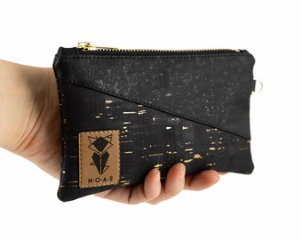 Cork mini wallet with coin compartment black gold