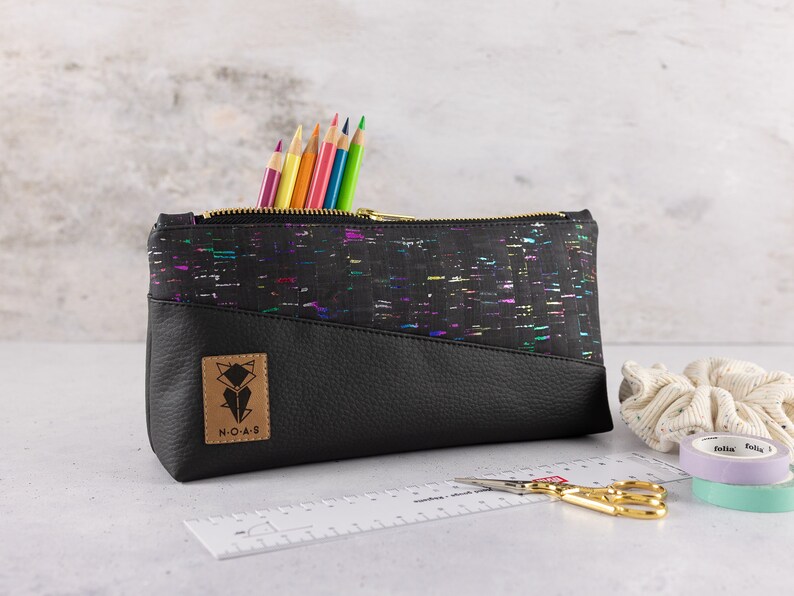 Cork Rainbow Black Cosmetic Bag Pencil Case image 1