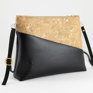 Handtasche KORK Natur Gold Schwarz Klein mit Innenfach