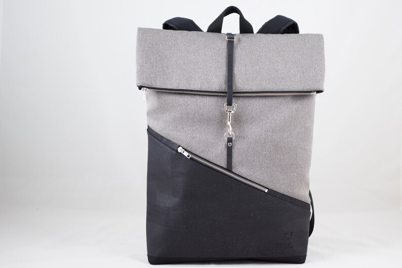 Roller backpack Large Cork Black Canvas light grey laptop backpack vegan backpack ladies and gentlemen unisex