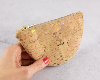 Mini Moon Bag Cork Natural Rainbow with 2 card slots - small wallet