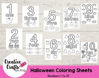 Halloween Number Coloring Pages (1 to 10) - INSTANT DOWNLOAD - Preschool Activity, Kindergarten Activity, Homeschool, Distance Learning