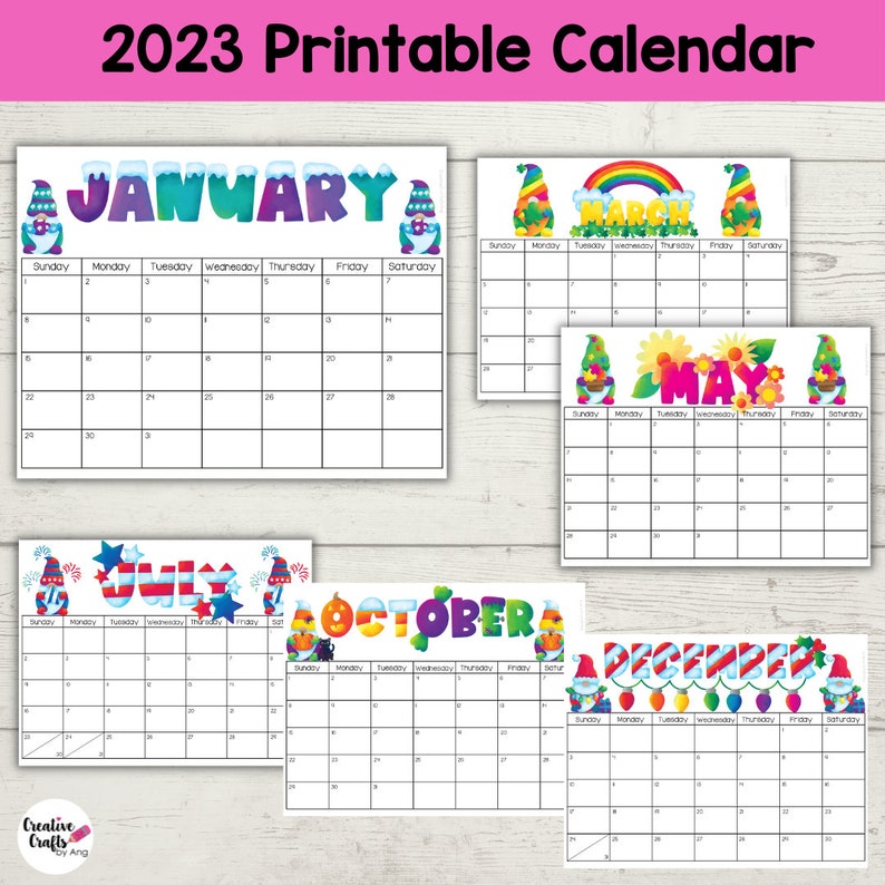 2023 Monthly Calendars Printable Calendars Printable Kids - Etsy