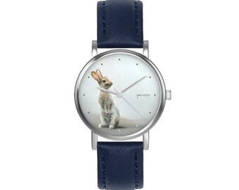 Small watch - Hare - leather, navy blue