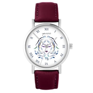 Yenoo watch - Virgo - leather, burgundy
