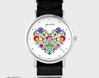 Bracelet Watch - Folk heart - black