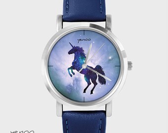 Bracelet Watch - Unicorn - navy, leather