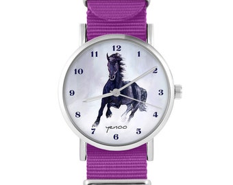 Montre - Cheval noir - amarante