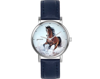 Small watch - Brown horse - leather, navy blue