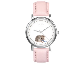 Small watch - Hedgehog - leather, powder pink