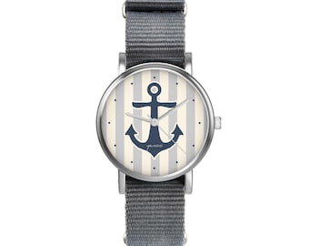 Zegarek mały - Kotwica - szary, nylonowy
