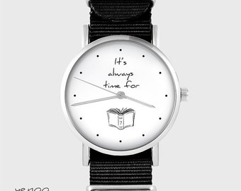 Montre Yenoo - Il est toujours temps de lire un livre - noir