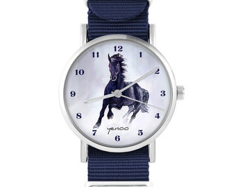 Montre - Cheval noir - bleu marine