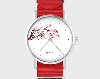 Reloj - Flor de cerezo - rojo