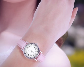 Petite montre - Kanji - cuir, rose poudré