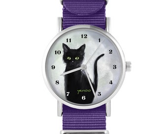 Reloj Yenoo - Gato negro - violeta