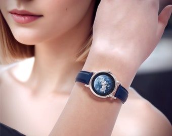 Petite montre - Earth - cuir, bleu marine