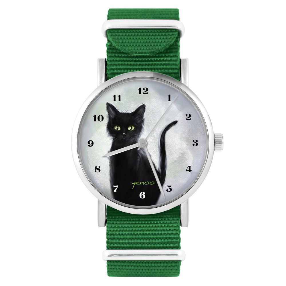 Reloj Gato Negro Verde Etsy Espana