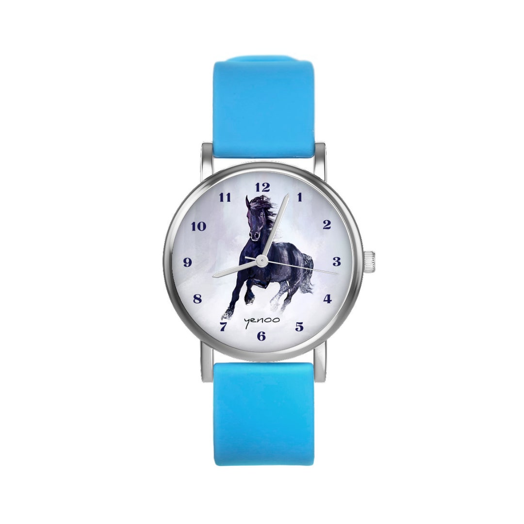 Kleine Uhr Schwarzes Pferd Silikon, blau