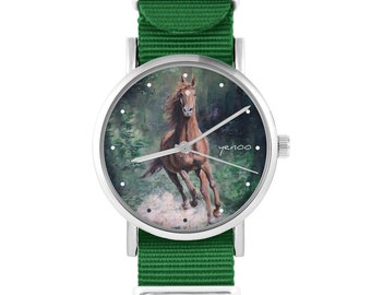 Reloj - Caballo, bosque - verde