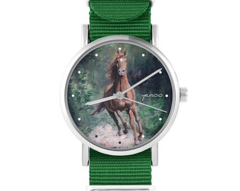 Yenoo Watch - Horse, forest - green