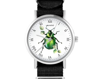 Reloj - Escarabajo verde - Negro