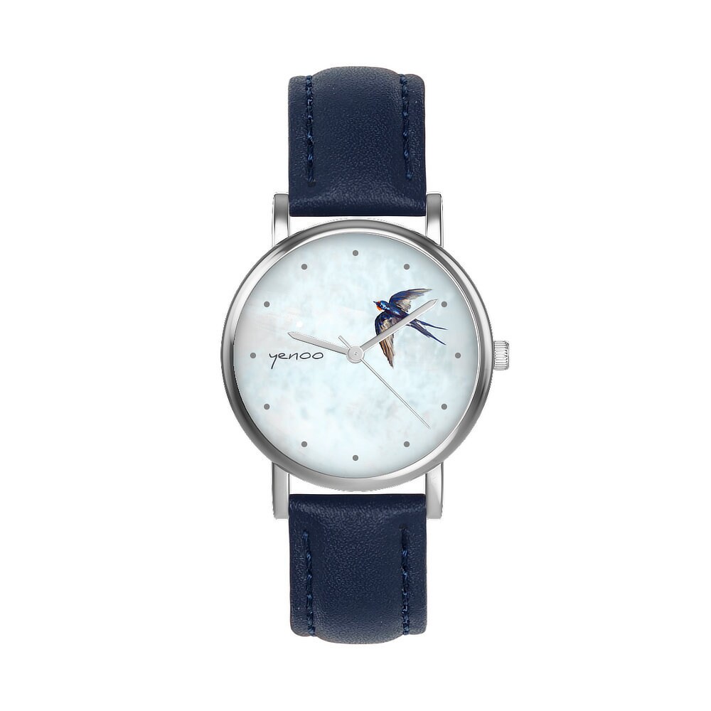 Small watch - Swallow - leather, navy blue