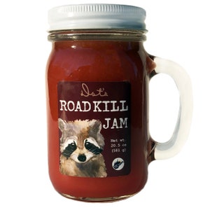 Road Kill Jam in Pint Jar with Handle - 16 oz - Coal Miner, Hillbilly, Country, Primitive, Trucker, Hunter, Truck Driver, Traveler Gift