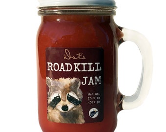 Road Kill Jam in Pint Jar with Handle - 16 oz - Coal Miner, Hillbilly, Country, Primitive, Trucker, Hunter, Truck Driver, Traveler Gift